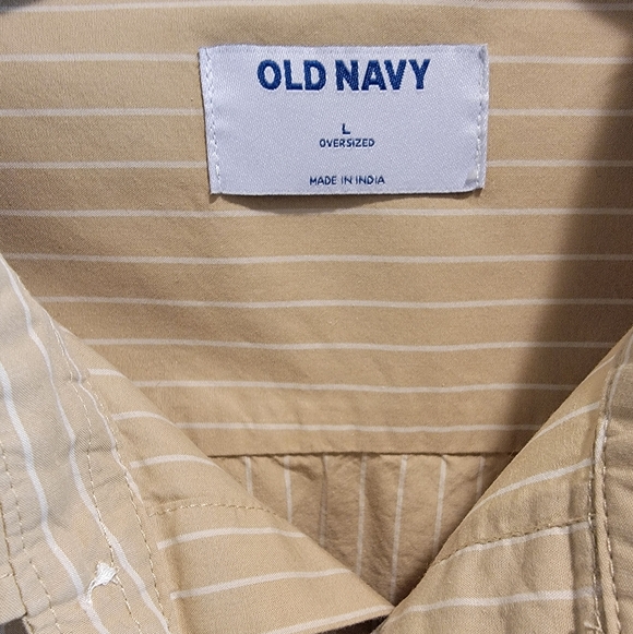 OLD NAVY MEN'S KHAKI STRIPED OVERSIZED SHIRT NWOT - Picture 3 of 3